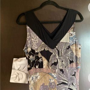 Vintage lined floral maxi dress medium black and floral NWT